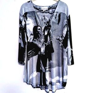Sole Dione Studio Black Gray Artistic Print Tunic Top 1X USA